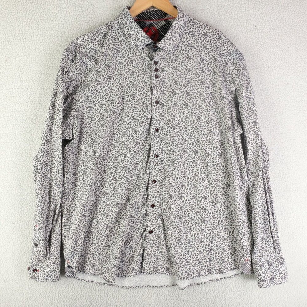 Au Noir Shirt Mens 7 3XL White Black Floral All Over Print Long Sleeve Stretch